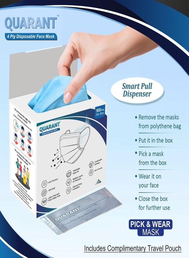 QUARANT Meltblown - Dual SMMS Fabric 4 Ply Anti Pollution Disposable Face Mask with Nose Clip and Reusable Travel Pouch (Blue, Pack of 100) for Unisex - Image 5